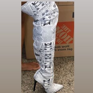 Thigh high news paper boots